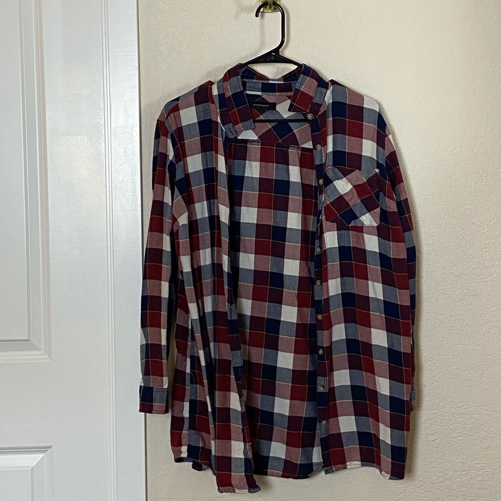Long women’s plaid button down.